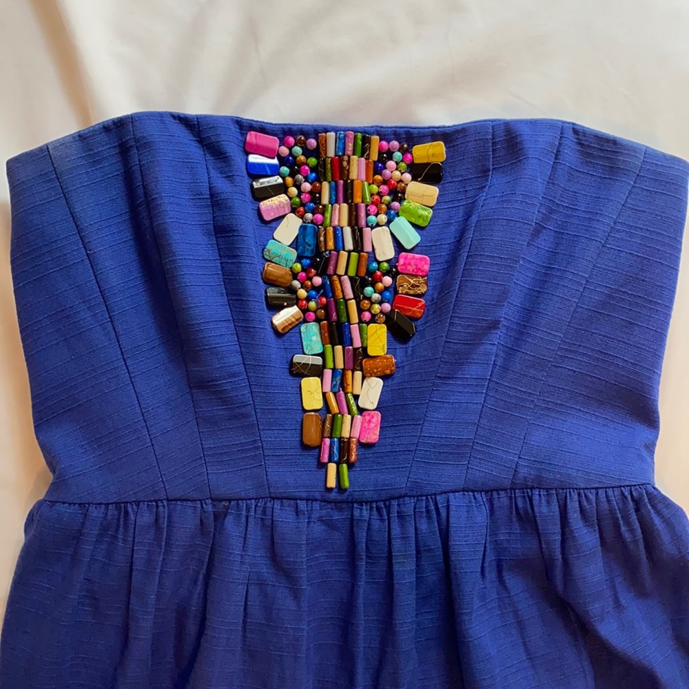 Blue Shoshanna Beaded Strapless Dress Size 2